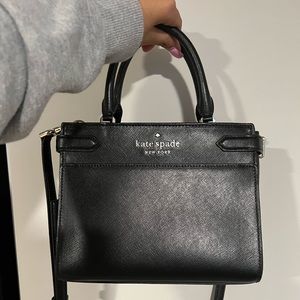 Kate Spade New York Staci Small Saffiano Leather Satchel Bag in Black